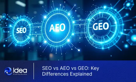 Seo vs aeo vs geo key marketing insights by e-idea CS